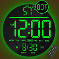 JALL 10" Large Digital Wall Clock with Seconds, Alarm Countdown Timer, Big LED Display, RGB Color, DST, Temperature, Mounted for Bedroom Living Room Office Classroom Gym, Xmas Birthday Gift, Green