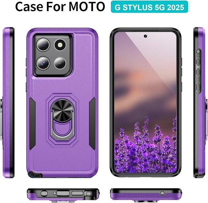 for Motorola Moto G Stylus 2026/2025 Case [15 FT Military Grade Drop Protection] with 2X Tempered Glass Screen Protector, Heavy-Duty Shockproof Magnetic Kickstand Case Purple