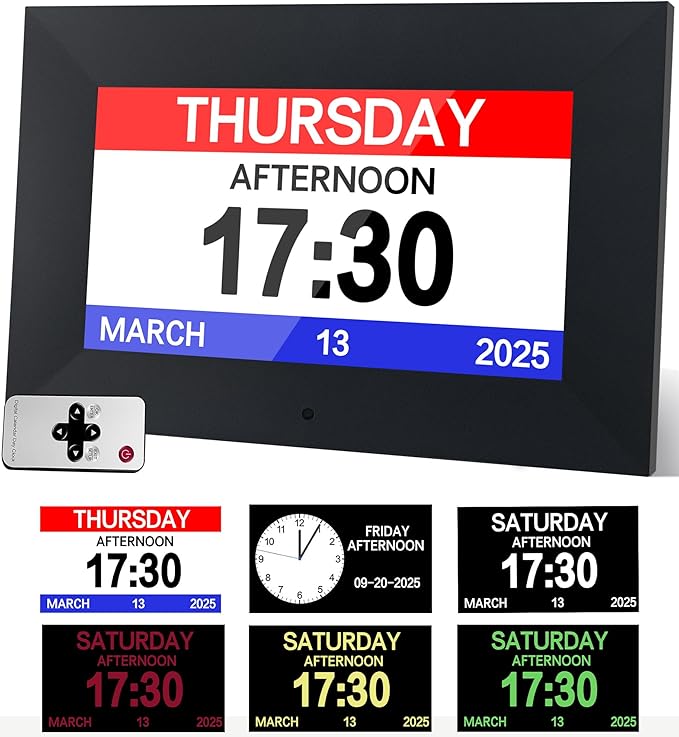 7" Digital Alarm Clock for Seniors, Dementia Clock with Day and Date for Elderly, Digital Calendar Day Clock with 20 Reminders & 20 Alarms, Auto-DST