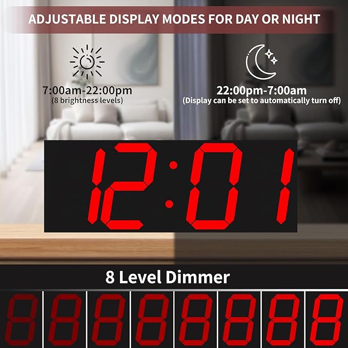 CHKOSDA 18.7‘’Large Digital Wall Clock,LED Digital Clock with Big Number,Multi-Function Remote Controlled Wall Clock with Timer, Alarm and Calendar Display(Red)