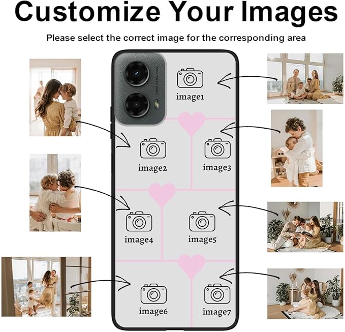 Personalized Photo Case for Motorola Moto G 5G 2024 6.6 inch, Thin Slim Soft Rubber Black Phone Cover, Custom Picture Collage Pink Heart Cute Case for Women Girl, Gift for Birthday Anniversary