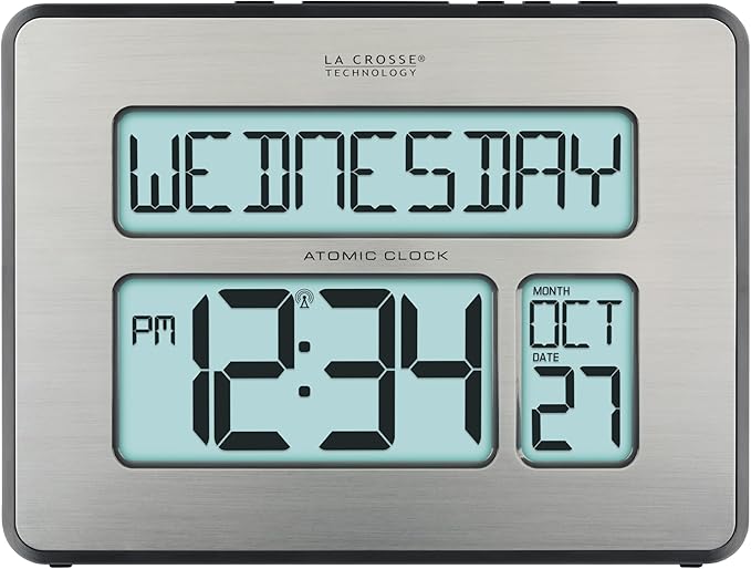 La Crosse Technology 513-1419BLv4-INT Backlight Atomic Full Calendar Clock with Extra Large Digits
