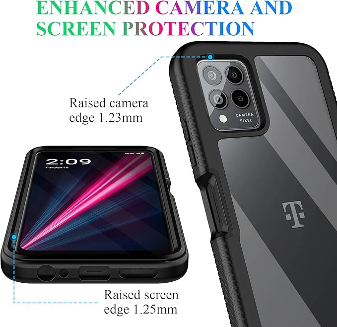 wahhle Compatible with T-Mobile Revvl 6 Pro 5G Case, Built in Screen Protector Full Body Shockproof Slim Fit Bumper Protective Phone Cover for T-Mobile Revvl 6X Pro 5G Men Women-Black/Clear