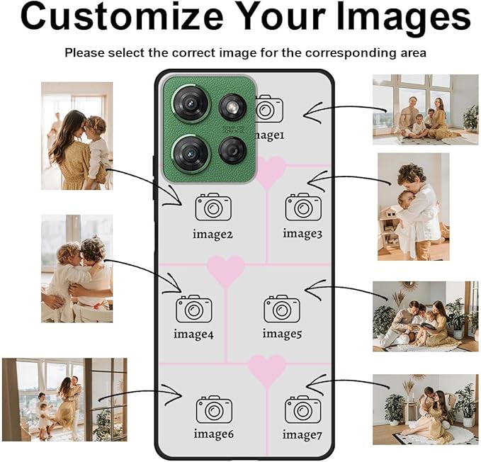 Personalized Photo Case for Motorola Moto G 5G 2026 6.7 inch, Thin Slim Soft Rubber Black Phone Cover, Custom Picture Collage Pink Heart Cute Case for Women Girl, Gift for Birthday Anniversary