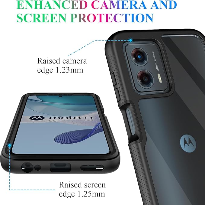 wahhle Compatible with Moto G 5G 2023 Case, Moto G Power 5G 2023 Case, Built in Screen Protector Full Body Shockproof Slim Fit Bumper Protective Phone Cover for Men Women-Black