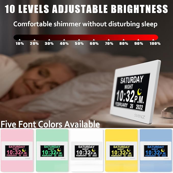 Dementia Clock for Seniors, Large Number Digital Calendar Clock with Date and Day of Week for Elderly Alzheimer, 20 Custom Alarms and Tags