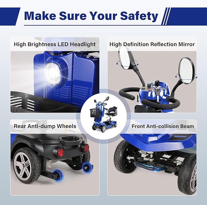 Wooken Powered Mobility Scooter, 4-Wheel Mobility Scooter for Adults, Seniors,264 lbs All Terrain Foldable Powered Mobility Scooter, Electric Powered Wheelchair Heavy Duty Mobility for Travel