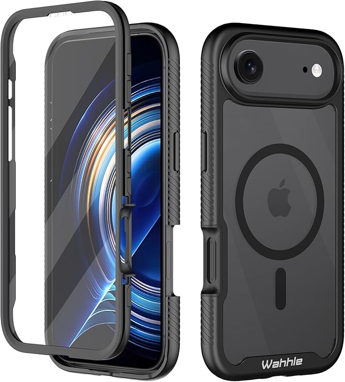 wahhle Case Compatible with iPhone 17 Air, Built in Screen Protector Full Body Shockproof Slim Fit Bumper Protective Phone Cover Men Women 6.5“-Black/Clear