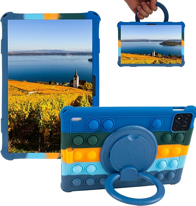 Silicone Tablet Case 360 Rotating Kickstand/Handle and Shoulder Strap Stylus Pen Lightweight Soft Cover Compatible with Xiaomi Pad 7/7 Pro 11.2 inch Deepblue