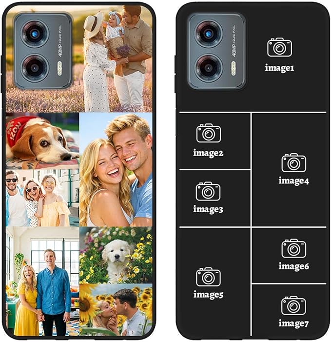 Custom Personalized Case for Motorola Moto G 5G 2023 6.5 inch, Customized Multiple Photos Collage Text Phone Cover, Full Body Shockproof Soft Silicone Case, Anti-Scratch, Wireless Charging, Black
