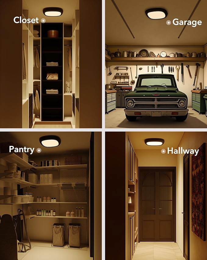 2 Pcs Motion Sensor Rechargeable Ceiling Light with Remote, 12000mAh 550LM Wireless Shower Lights for Inside Shower, Battery Operated RGB Closet Lights Sensored LED Overhead Garage Lighting No Wiring