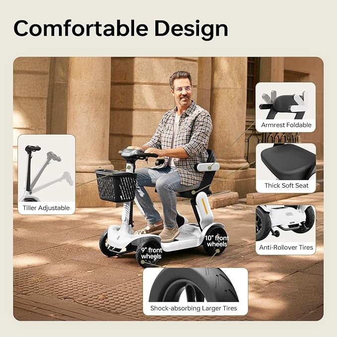 Paiseec S3 Mobility Scooter, Folding Mobility Scooters for Seniors, All Terrain Mobility Scooter, Electric Mobility Scooters for Adults, Folding Mobile Scooter, Auto Speed Control (White, S3-25 Miles)