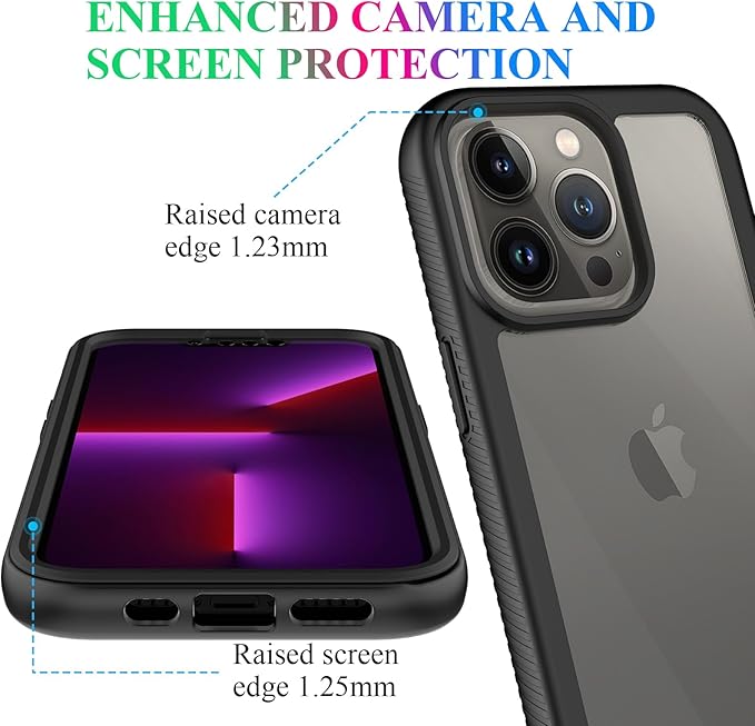 wahhle Compatible with iPhone 13 Pro Case, Built in Screen Protector Full Body Shockproof Slim Fit Bumper Protective Phone Cover 6.1'' Men Women-Black/Clear