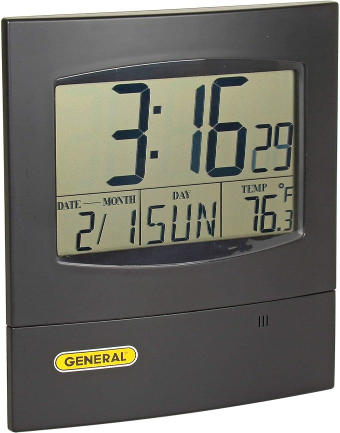 General Tools Jumbo Display Digital Wall Clock #DJC381 with Time, Day, Date and Temperature
