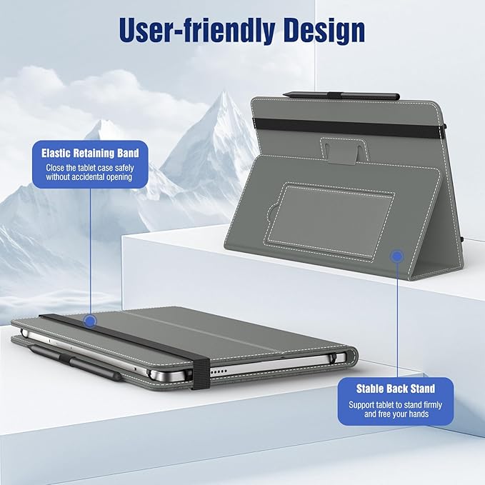 TiMOVO Universal Case for 10.1 Inch Android Tablet with Pen Loop, Lightweight Folding Stand Cover with Hand Strap for All 9.6"-11" Touchscreen Tablet, Space Gray
