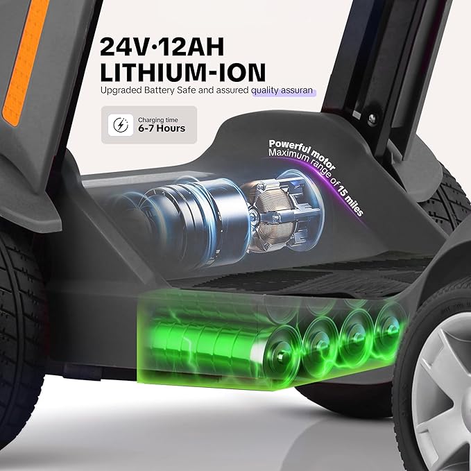 Foldable Mobility Scooter for Adults & Senior, 4 Wheels Powered Device for Travel, Lightweight and Portable, with LED Strip Light, Storage Bag, Charger Included, No Assemble Required (Grey)