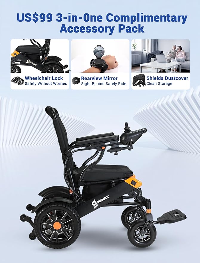 Aotedor Electric Wheelchairs for Adults,Equipped with 2 Packs Safe Side Slide-in Batteries 20 Miles Travel Range All Terrain Motorized Wheelchair for Seniors Airline Approved (Black-Orange)
