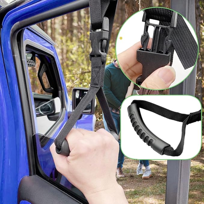 2 Pack Foldable Car Door Handle for Elderly with Adjustable Standing Aid Safety Handle, Blue, MB-2006-B