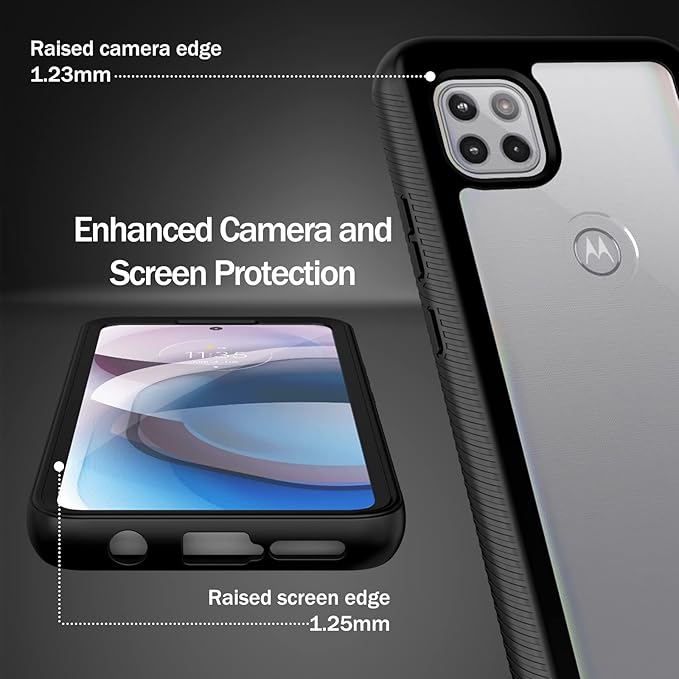 wahhle Compatible with Motorola One 5G Ace Phone Case, Built in Screen Protector Full Body Shockproof Slim Fit Bumper Protective Phone Cover for 1 5G Ace Men Women-Black/Clear