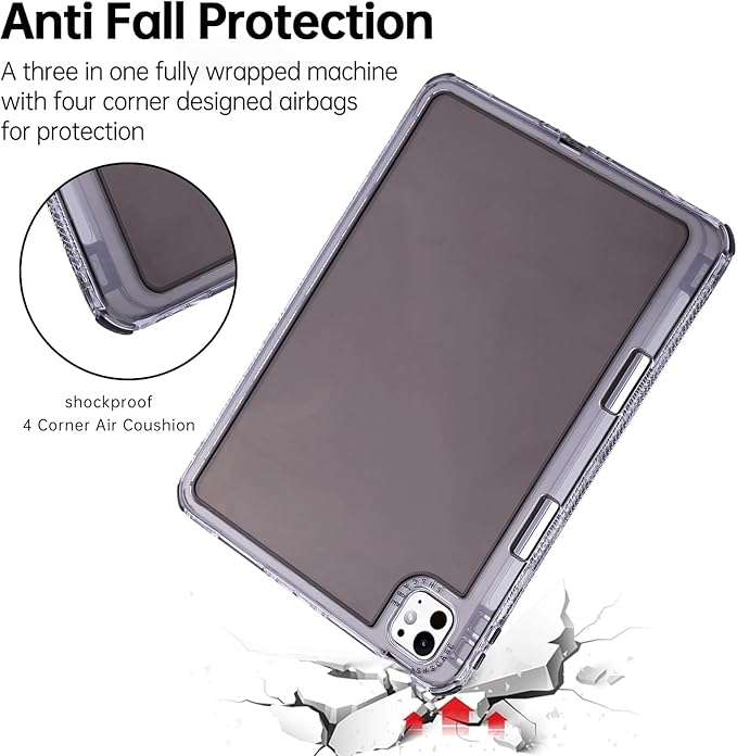 Dteck for iPad Pro/Air 13" (M5/M4/M3/M2), Pro 12.9" (6th/5th/4th/3rd Gen) Clear Case with Pencil Holder/Screen Protector Film/Stylus, 3 Layers Protective Lightweight Slim Transparent Cover, Black