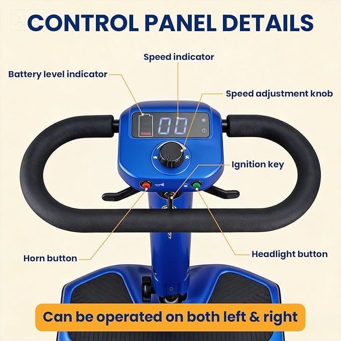 4 Wheels Foldable Mobility Scooter for Adults & Senior,15Miles Compact Heavy Duty Mobility Scooter, 300W Brushed Motor All Terrain, 265 lb Capacity Mobility Scooter, Adjustable Speed (Blue)