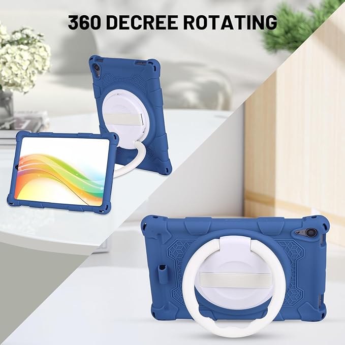 Dteck for iPad mini A17 Pro/iPad mini 6th Gen Back Cover 8.3" 2024/2021 Release, Durable Lightweight Silicone Case with Rotate Kickstand/Handle, Shoulder Strap/Screen Protector Included, Dark Blue