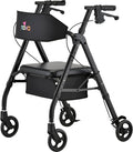 NOVA Star 6 Foldable Rollator Walker for Seniors, Wide Padded Backrest with Seat, 6” All-Terrain Wheels, Easy-Grip Locking Hand Brakes, Height Adjustable, Black