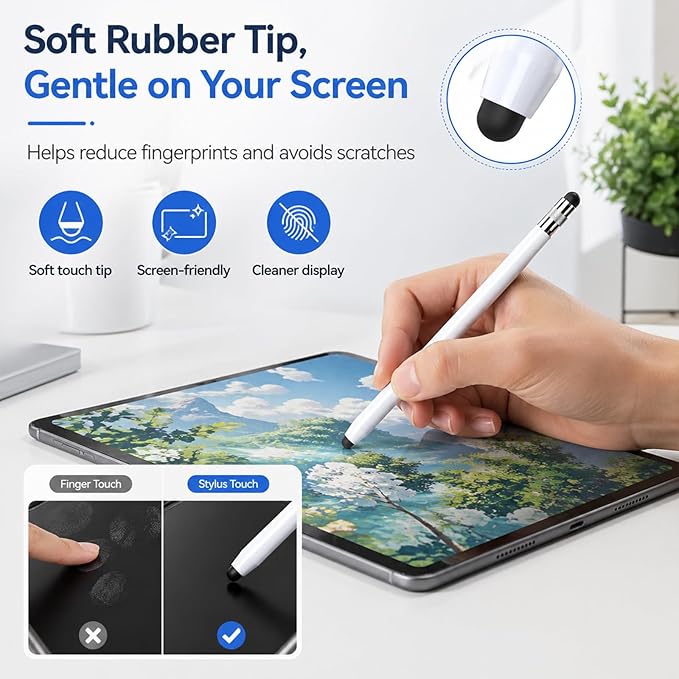 HATOKU 2 Packs Stylus Pen for iPad & Touchscreen Devices (Black & White), Dual Tip Rubber Stylus, No Bluetooth/No Charging, High Sensitivity Capacitive Magnetic Pencil for iPad iPhone Android Tablets