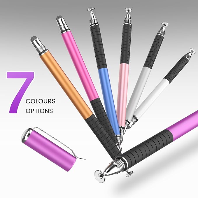 MEKO 6 Pcs Stylus Pen for Touchscreen, 2-in-1 High Sensitivity & Precision for Switch, iPad/iPhone/Samsung/Android Phones & Tablets, Skylight & More, All Touch Screen Devicess (Purple)