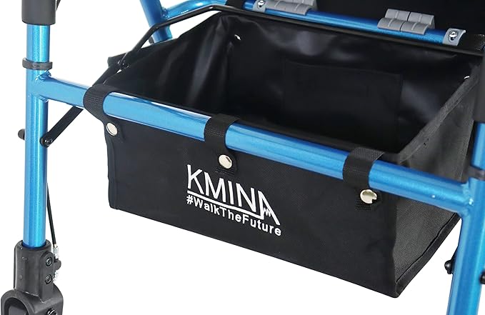 KMINA 2 in 1 Rollator Walker Wheelchair Combo for Smooth Terrain, Foldable Aluminum Rollator with Footrests and Pressure Brakes, Convertible to a Transport Chair, Blue