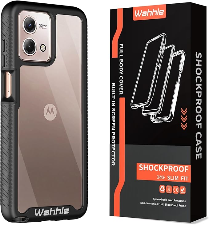 wahhle Compatible with Moto G Stylus 5G 2023 Case, Built in Screen Protector Full Body Shockproof Slim Fit Bumper Protective Phone Cover Men Women-Black/Clear