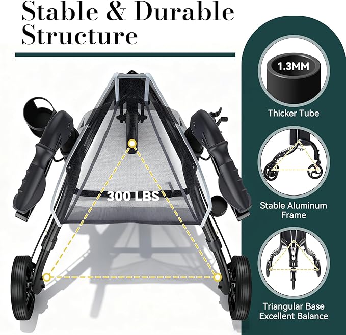 3 Wheel Walkers for Seniors, Lightweight Rollator Walkers Foldable for Elderly with Cane Hold and Cup Hold, Height Adjustable Aluminum Three Wheel Rolling Walker Mobility Aid, Black