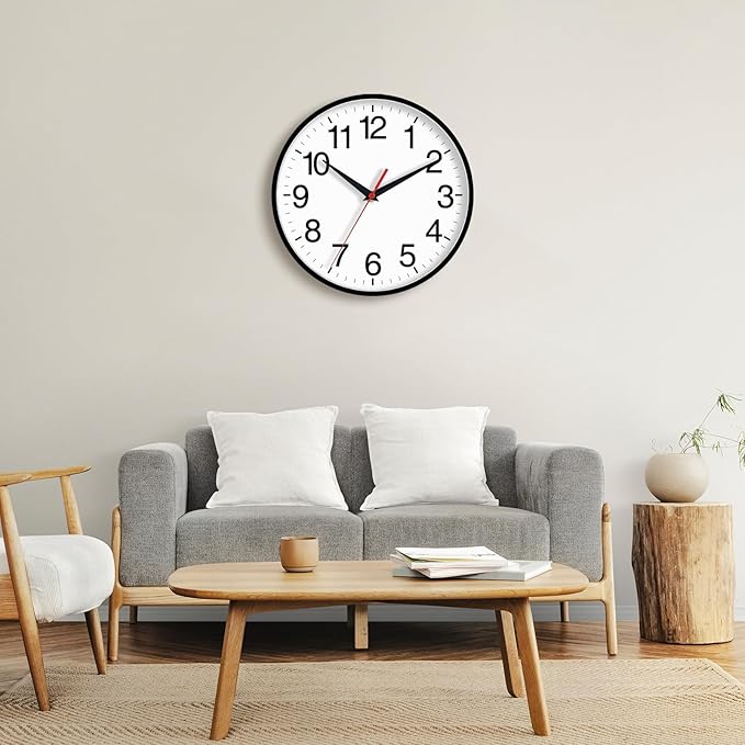 Rohioue 18 Inch Wall Clock, Modern Battery Operated Wall Clocks, Silent Non Ticking Large Analog Clock for Living Room, Office, Home, Bedroom, Kitchen, Bathroom(Black)