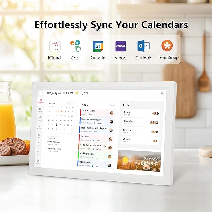 Moonka 21.5" Wall Planner Digital Calendar & Chore Chart, Smart Full HD Touchscreen Interactive Display for Family Schedules, To Do List, Meal Planner, Great for Organizing Your 2026 Calendar