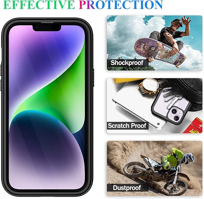 wahhle Compatible with iPhone 14 Plus Case, Full-Body Phone Cover with Screen Protector Shockproof TPU Bumper Case 6.7 Inches-Black Clear