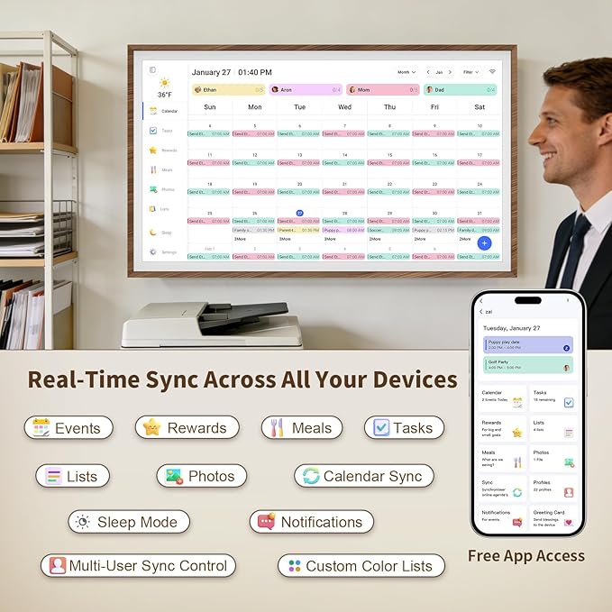 32-Inch Digital Calendar Chore Chart Touchscreen Full HD Wall Desk Mountable Family Planner