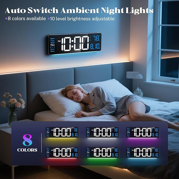 Digital Wall Clocks for Classroom, 16" Large Display Digital Clock with Remote Control, Date, Week, Alarm, Temperature, Night Light for Living Room, Bedroom, Gym, Office(Blue)