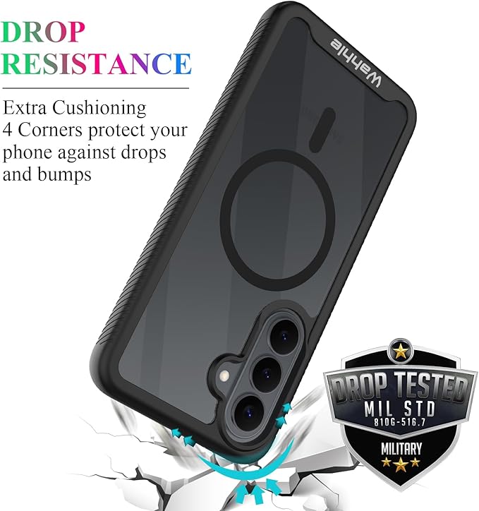 wahhle Compatible with Samsung Galaxy S26 Case, Magnetic Wireless Charging Built in Screen Protector Full Body Shockproof Slim Fit Bumper Protective Phone Cover for S26 - Black/Clear