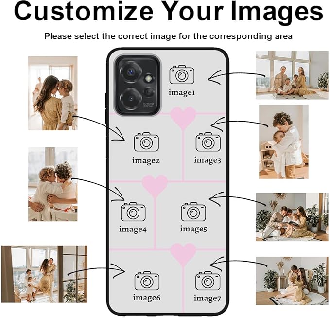 Personalized Photo Case for Motorola Moto G Power 5G 2023 6.5 inch, Thin Slim Soft Rubber Black Phone Cover, Custom Picture Collage Pink Heart Cute Case for Women Girl, Gift for Birthday Anniversary