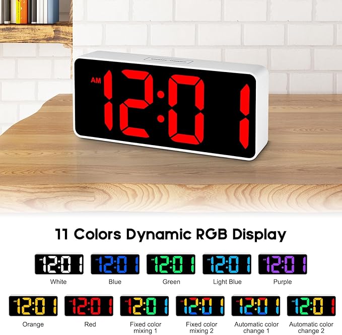 Small Digital Alarm Clock for Bederoom, Large Big Numbers Display with Brightness Dimmer,Dual Alarm, Snooze,12/24Hr,Adjustable Volume Loud Bedside Alarm Clock for Kids Teens Boys Girls (White)