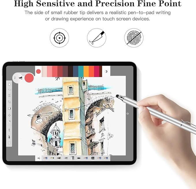 Stylus Touch Screen Pen Compatible with OnePlus 15/15R - Fiber Tip Aluminum Lightweight Silver Color