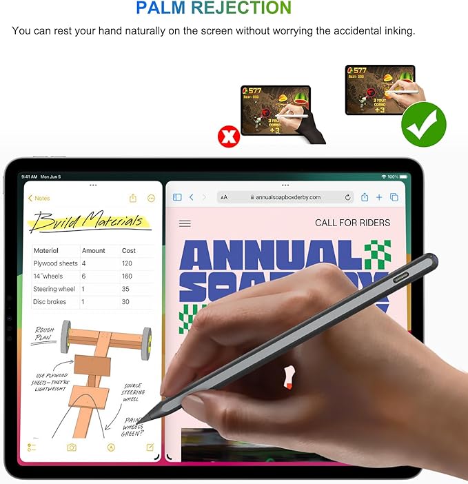 HATOKU Pencil 2nd Generation Wireless Charging, Pencil for iPad with Tilt & Palm Rejection, Magnetic Stylus Pen Compatible with ipad Air 3/4/5, ipad Mini 5/6, ipad 6/7/8/9/10, ipad Pro 11/12.9 (Black)
