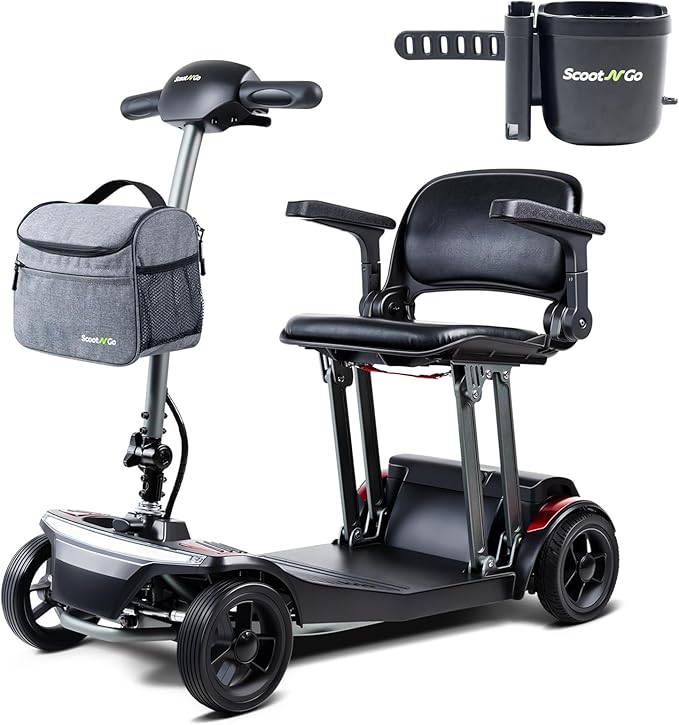 SCOOTNGO Mobility Scooters for Seniors & Adults Foldable 4 Wheels Powered Scooter Airline Approved 44Lbs Removable Battery Portable for Travel USB Charger Port