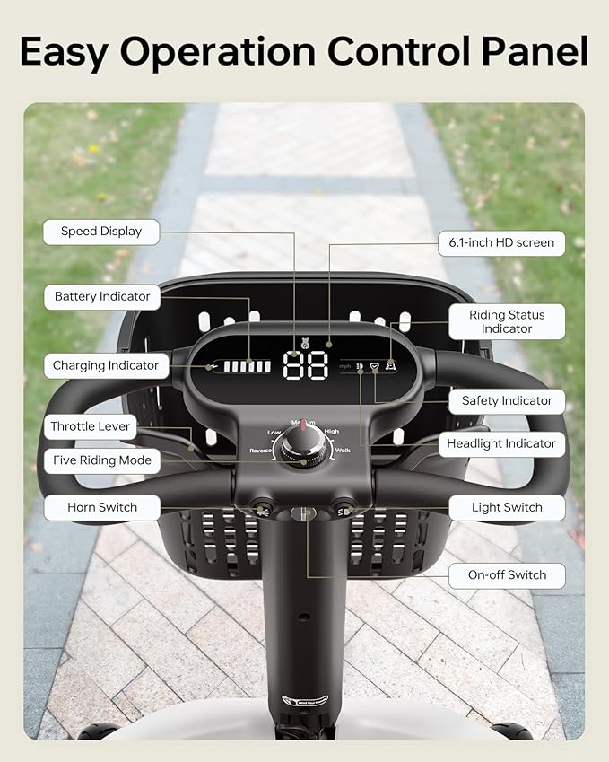 Paiseec S3 Mobility Scooter, Folding Mobility Scooters for Seniors, All Terrain Mobility Scooter, Electric Mobility Scooters for Adults, Folding Mobile Scooter, Auto Speed Control (White, S3-40 Miles)