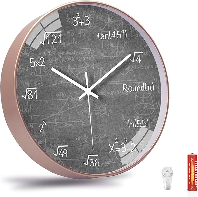QINFIEY 12 Inch Math Wall Clock Silent Non Ticking Movement Quality Quartz Wall Clock for Home/Kitchen/Office/Classroom/School/Living Room Wall Decorations