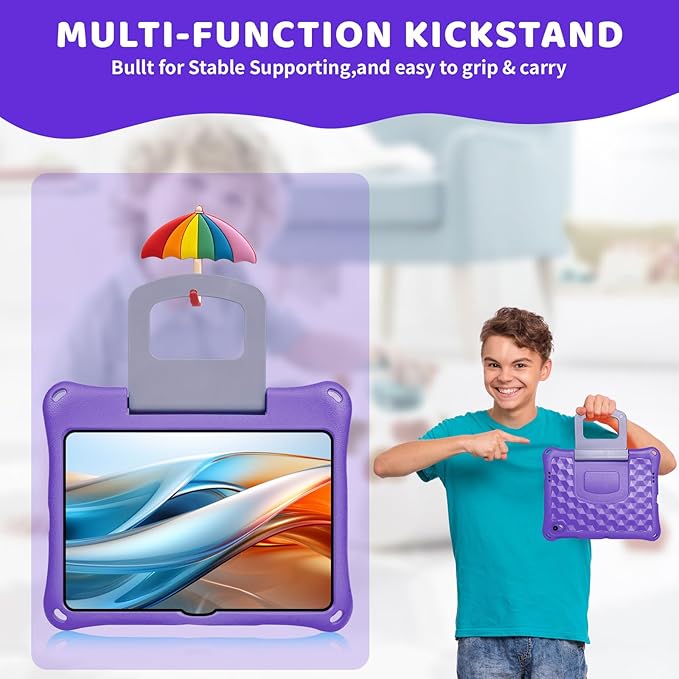 Case for Onn 10.1 Inch Tablet (2024 Model) Gen 4 - Shockproof Lightweight Protective EVA Kids Kickstand Cover Case + 1 Stylus (Purple)