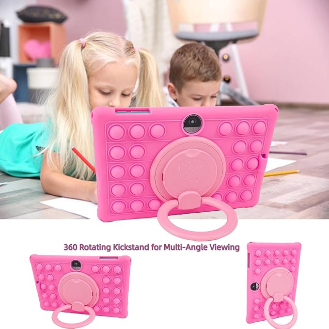 Silicone Tablet Case 360 Rotating Stand/Handle and Shoulder Strap Stylus Pen Soft Cover Compatible with COLORROOM/TUOHAITIME/JIKOCXN/WXUNJA C5 11 inch Pink