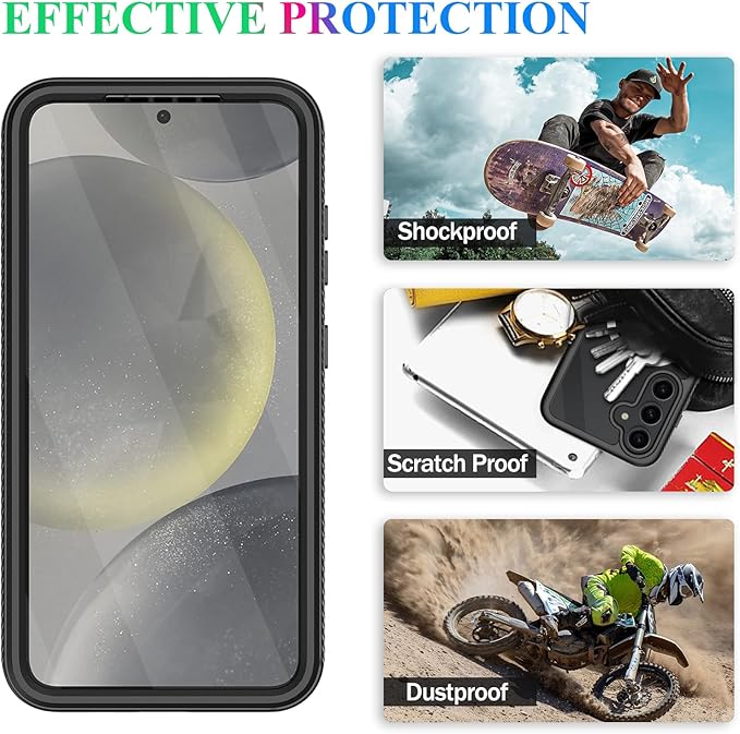 wahhle Compatible with Samsung Galaxy S24+ Plus Case, Magnetic Wireless Charging Built in Screen Protector Full Body Shockproof Slim Fit Bumper Protective Phone Cover 6.6'' -Black/Clear