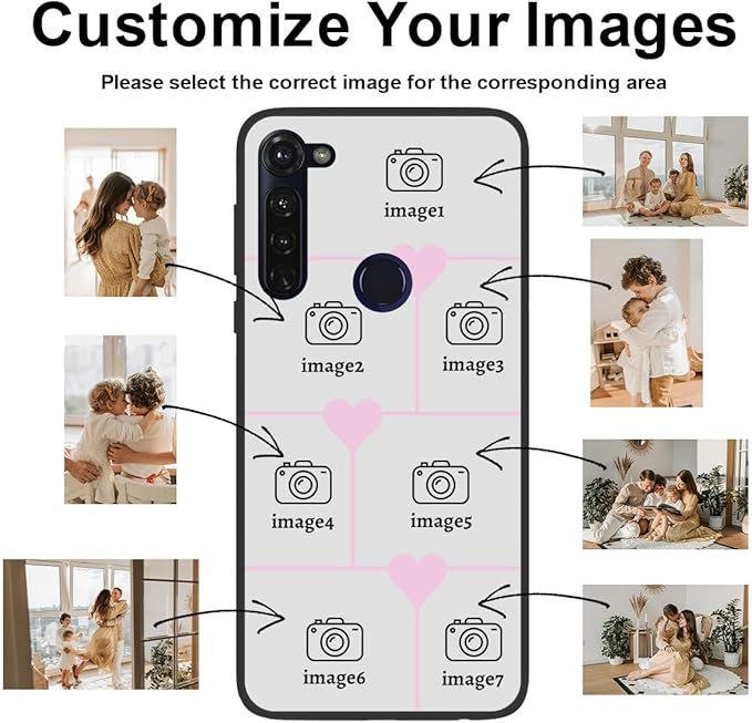 Styletify Personalized Photo Case for Motorola Moto G Pro 6.4 inch, Thin Slim Soft Rubber Black Phone Cover, Custom Picture Collage Pink Heart Cute Case for Women Girl, Gift for Birthday Anniversary
