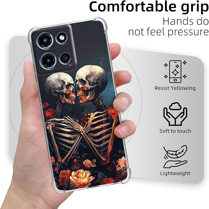 for Moto G 5G 2025 Clear Phone Case, Lightweight Transparent TPU, Shockproof Four Corner Anti-Fall Case 6.5" for Moto G 5G 2025 with Screen Protector, Skulls Loves